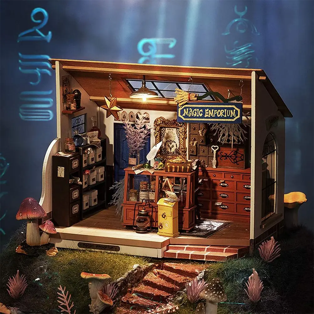 Robotime Rolife mainan teka-teki kayu 3D hadiah kerajinan kayu DG155 Magic Emporium DIY miniatur rumah boneka