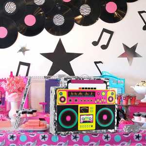 Boombox for Birthday <b>Retro</b> 80S Hip Hop Decorations Music With Stick Blindfold Disco <b>Radio</b> Pinata Decor - Product Image 2
