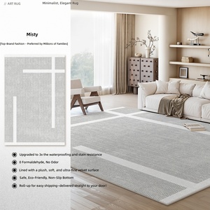 Alfombra Cuadrada Minimalista de Poliéster de Pelo Medio, Impermeable y Resistente a la Suciedad, con Rayas/Color Sólido y Base Antideslizante - Product Image 3
