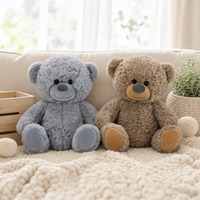 Peluche d'ours en peluche douce grise et taupe avec revêtement en poils bouclés et coussinets pour les pieds, animal en peluche pour la décoration du canapé et cadeau confortable