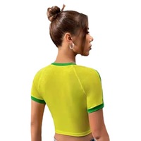 T-shirt court en polyester à col rond et coupe ajustée pour femme, avec imprimé lettres, style streetwear sexy d'été, idéal pour les matchs de football
