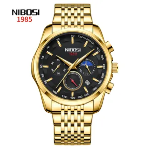 NIBOSI 2319 클래식 럭셔리 브랜드 시계 블랙 스테인레스 스틸 미니멀리스트 남성 아날로그 시계 방수 석영 남성 손목 시계