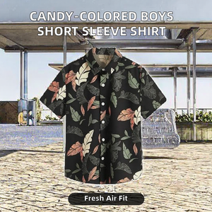Chemise décontractée pour garçons à manches courtes, couleur bonbon, printemps/automne, 100 % polyester, infroissable et respirante - Product Image 2