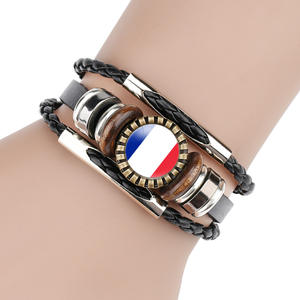 Nouveau bracelet en cuir vintage unisexe fait main avec motif drapeau national européen et accents de pierres précieuses pour <span class=keywords><strong>souvenirs</strong></span> touristiques Henan Mixte - Product Image 3