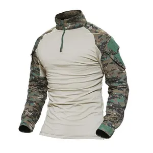 Camisas Ripstop de combate tático de manga longa personalizadas OEM para caminhadas, camisetas de caça em poliéster e algodão spandex