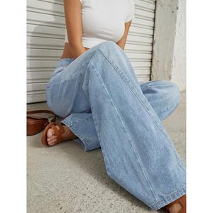 Jean évasé taille haute pour femme, coupe ample, en denim stretch, délavage clair, mélange coton et élasthanne - Product Image 5