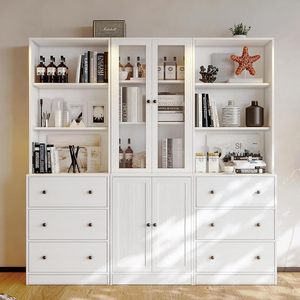 Meuble de classement vertical, bibliothèque moderne à 4 niveaux avec 3 grands tiroirs, meuble de classement en <span class=keywords><strong>bois</strong></span> avec étagère de rangement ouverte fixe - Product Image 1