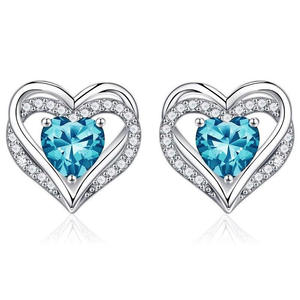 Boucles d'oreilles en cristal bleu clair en forme de cœur E2889, bijoux de mariage romantiques en argent 925 pour femmes - Product Image 3
