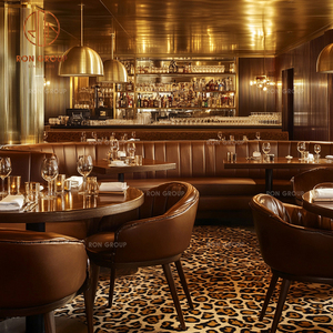 Juego <span class=keywords><strong>de</strong></span> Muebles Modernos para Cafetería, Sofás <span class=keywords><strong>de</strong></span> Cuero Marrón <span class=keywords><strong>y</strong></span> Mesas <span class=keywords><strong>de</strong></span> Comedor Redondas <span class=keywords><strong>de</strong></span> <span class=keywords><strong>Madera</strong></span> con Sillas para Uso en Hoteles <span class=keywords><strong>y</strong></span> Restaurantes - Product Image 4