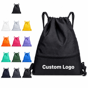 Sacs à cordon multicolores en polyester, sacs à dos à cordon personnalisables avec logo, sacs de sport en gros avec poche avant, 12 couleurs, direct usine - Product Image 1