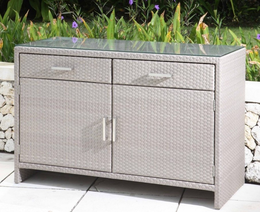 Wicker garden sets outdoor 2 door sideboard cabinet cushion storage box furniture