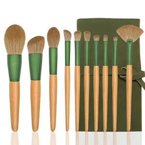 Wholesale 10pcs Make Up Brushes Set Wooden Handle Soft Synthetic Bristles Face Eye Foundation Blush Tool Brush with leather Bag