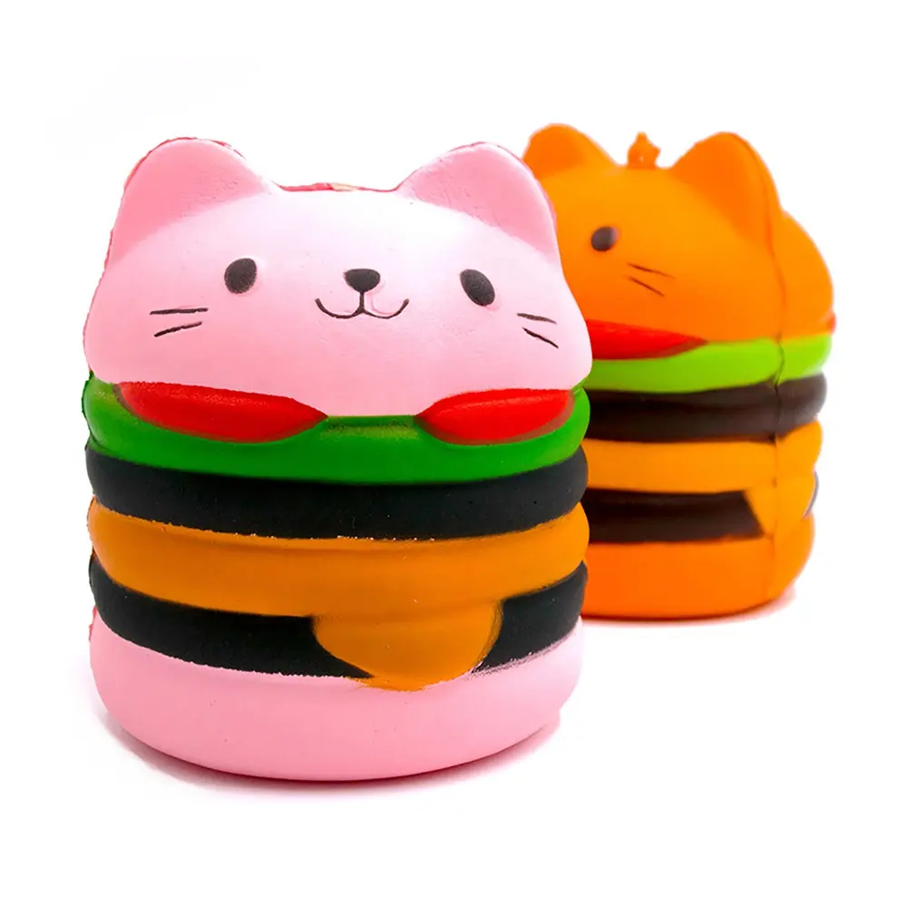 New design juguetes al por mayor pu giant jumbo squishy cat head ball animals toy food squishy hamburger