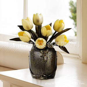 Modern Minimalist Resin <b>Bucket</b> Vase Cracked <b>Paint</b> Design <b>For</b> Living Room Bedroom Tabletop Decoration - Product Image 2