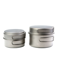 Camping en plein air Pique-nique Randonnée Ultraléger 4pcs Portable Pot Poêle Titane Pot Pan Set avec Poignée Pliante