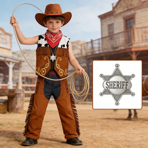 Conjunto de Disfraz de Vaquero <span class=keywords><strong>del</strong></span> <span class=keywords><strong>Oeste</strong></span> Premium de 5 Piezas, Atuendo de Lujo con Chaleco, Pantalones, Sombrero, Pañuelo y Distintivo para Niños, Halloween, Fiesta de Cumpleaños - Product Image 3