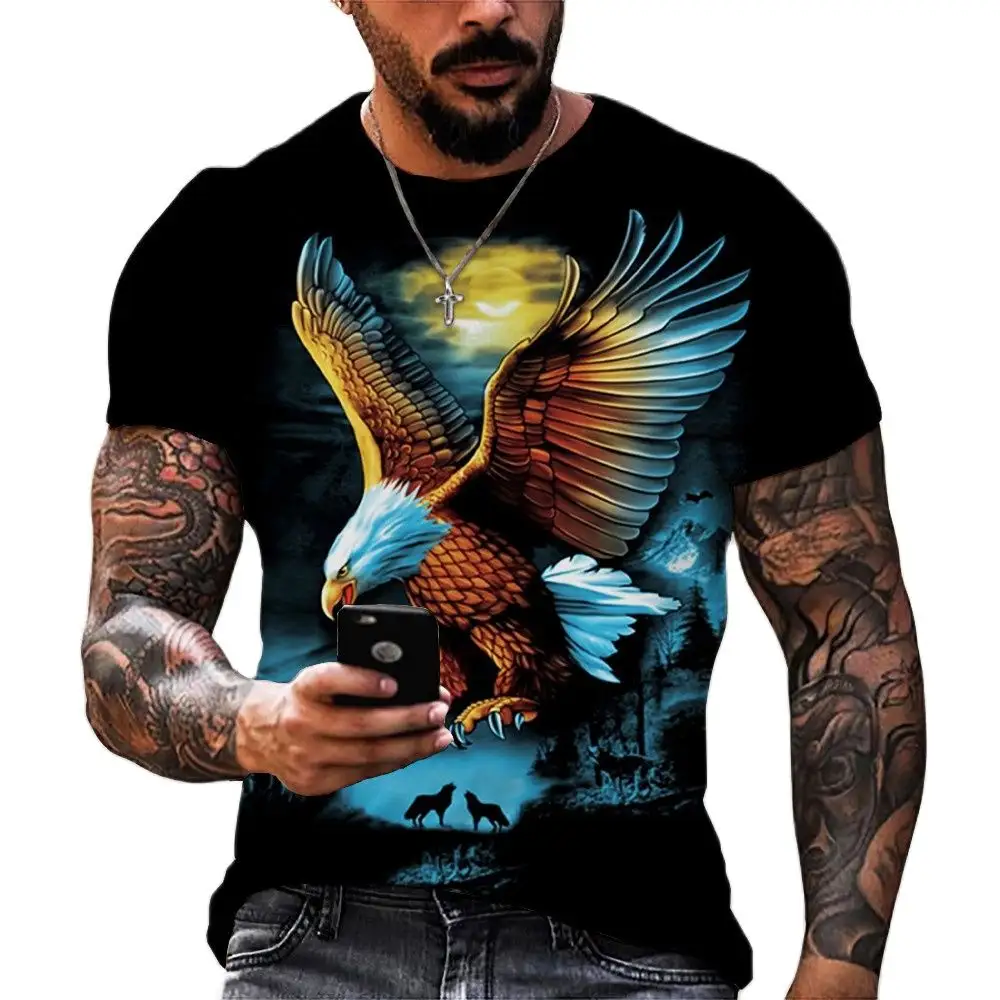 Soaring Eagle 3D Print Men's T Shirt O Neck Short Sleeve Animal Streetwear Summer Loose Male t shirt 3d