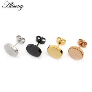 Alisouy 2 Pieces Fashion Punk Earrings Round Bolt Stud Earrings Male Gothic Black Gold Color Earrings Men Women Jewelry Gift