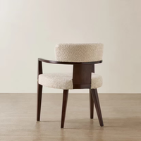 Chaise de salle à manger en tissu tissé beige au design moderne, entièrement rembourrée, avec pieds en bois brun, fauteuil