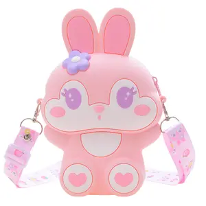 Neue mädchen niedliche cartoon große hase silikon-taschen kinder solide farbe schulter crossbody-tasche für mädchen frauen münze geldbeutel