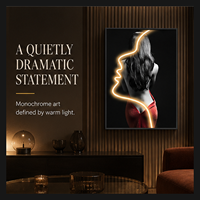 Siluet Wanita Hitam Merah Terang dengan Kristal, Seni Dinding Potret Fashion untuk Dekorasi Interior Kamar Tidur, Ruang Santai, Bar, Hotel