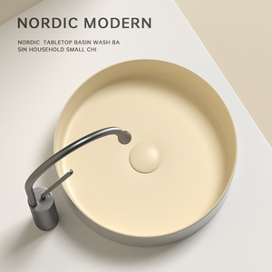 Nordic Modern Countertop <b>Basin</b> Ceramic <b>Round</b> Single Hole Easy Cleaning Bathroom Sink - Product Image 4