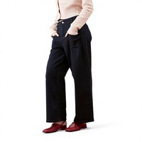 Jean en denim pour femme de haute qualité, respirant, lavable, taille mi-haute, coupe droite, décontracté, délavage foncé, poches plaquées tricotées simples, hiver