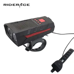RIDERACE 최신 태양열 USB 충전식 자전거 헤드 라이트 LED 방수 하이라이트 자전거 전면 안전 라이딩 혼 사이클링 램프
