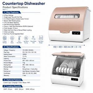 Lave-vaisselle électrique automatique compact avec lavage à chaud 72°C, séchage à air chaud PTC, pulvérisation 360°, entrée d'eau par le haut - Product Image 2