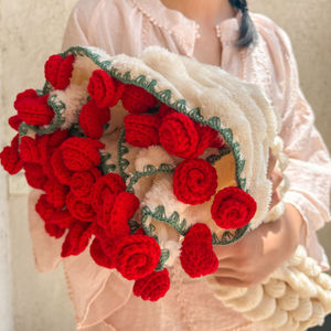 Handmade Cozy Crochet Bouquet <strong>Blanket</strong> Eco-Friendly Winter Bedspread Woven Rose Floral Scarf Shawl Braided Quilt Carpet Knitted - Product Image 1