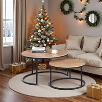 Ensemble de 2 tables basses rondes modernes, plateau en MDF imitation bois, structure en métal, tables d'appoint empilables pour salon