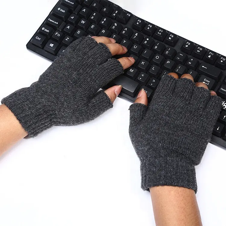 ขายส่งคุณภาพสูงถักถักผ้าขนสัตว์ผสมยืด Magic Fingerless Half Finger ถุงมือสำหรับ Unisex