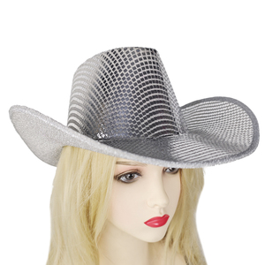 Sombrero Vaquero Plateado con Lentejuelas Brillantes, Accesorio <span class=keywords><strong>de</strong></span> Disfraz para Festivales, Fiestas, Moda Y2K, Accesorios para Actuaciones, Estilo Occidental, Discoteca - Product Image 3
