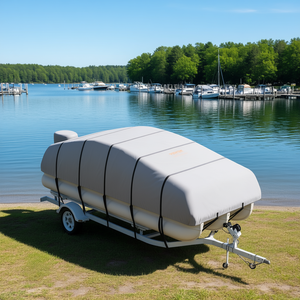 Waterproof 800D Marine Grade PU Oxford Pontoon Boat <b>Cover</b> with Windproof Buckle Straps, <b>Trailerable</b> Motor <b>Cover</b> <b>for</b> Boats, Model - Product Image 2