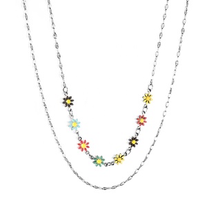 Ason-collar de joyería de acero inoxidable, 8 colores mezclados, crisantemo pequeño <span class=keywords><strong>Zou</strong></span> + con cadena, cadena doble - Product Image 5