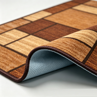 Modern Rectangular Brown Geometric Block Polyester Kitchen Rugs Non Slip PVC-Coated Backing Water Absorbent Stain Resistant Easy