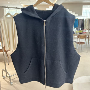 Stylish <b>Black</b> Sleeveless Hooded <b>Vest</b> with Front Logo for Casual Outfits - Product Image 1