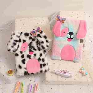 Kids Writing and Drawing Hardcover Fuzzy <b>Journal</b> Puppy Kitten Cat Diary Notebook for Girls With Lock and Keys - Product Image 4