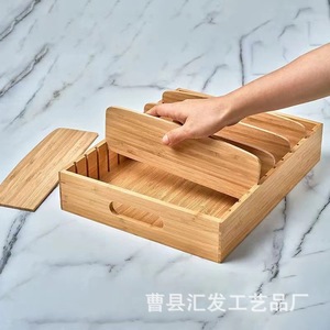 Bamboo Wood Adjustable Storage Box <b>Drawer</b> <b>Organizer</b> Natural Color Solid Wood Kitchen Desktop <b>Organizer</b> Compartmentalized - Product Image 1