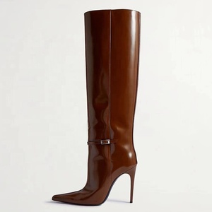 Women's Metal Buckles Patent Long Boots Slim <b>High</b>-Heeled Pointed Toe <b>Knee</b> <b>High</b> Booties Straight Upper on Shoes - Product Image 5