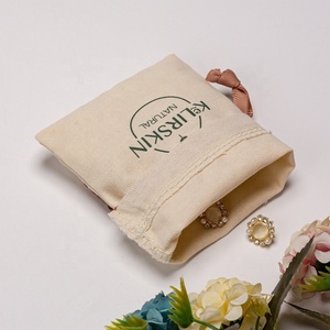 Sacs en coton lin avec logo personnalisé pochette imprimée sacs à cordon cadeau mini pochette à cordon en coton - Product Image 3