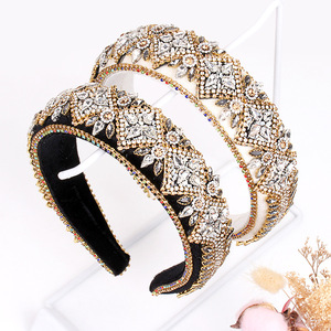 Hua Liyu – bandeau en strass pour femmes, bande large, décoré de cristaux baroques, coiffe artistique rétro, accessoires pour cheveux - Product Image 3