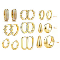 1 Paire de Boucles d'Oreilles Huggie en Cuivre, Ensemble Multi-Styles avec Zircon Cubique, Piercings d'Oreille pour Femmes, Bijoux Tendance Quotidiens