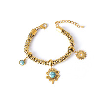 Ensemble de bijoux pendentif en pierre d'arbre de vie turquoise de luxe tour de cou plaqué or 18 carats pour femmes