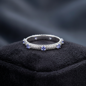 Anillo de Compromiso Clásico de Plata de Ley 925, Chapado en Plata, con Zafiro Azul Natural, Engaste de Bisel, Unisex, para Boda - Product Image 3
