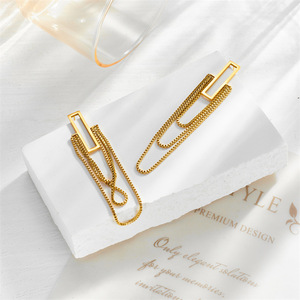 Geometric Long Drop Earrings Gold Plated Titanium Steel Multi Layer Chain Tassel Party Fashion Jewelry - Product Image 3