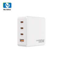 Cargador Rápido GaN de 100W Resistente al Fuego, 3 Puertos Tipo-C + 1 Puerto USB, Cargador de Escritorio Ecológico PD3.1/PD2.0 QC3.0/QC2.0 para Teléfonos Inteligentes 5G