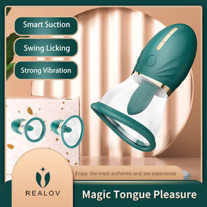Realov Deux tasses de plaisir, vibromasseur en forme de langue magique pour le sein/les seins/le vagin, succion et léchage - Product Image 2