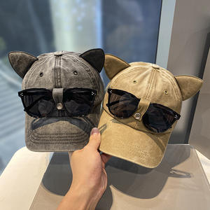 Produits de vente en direct 2025 lavé rétro pilote lunettes casquette de Baseball oreilles de chat lunettes de soleil chapeau à visière Vintage à la mode Cool fille casquette - Product Image 2