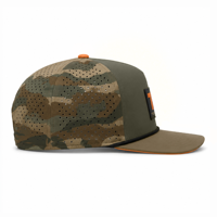 Casquette de baseball extérieure 5 panneaux camouflage avec patch PVC personnalisé, perforée, en maille, découpée au laser, imperméable, vente en gros